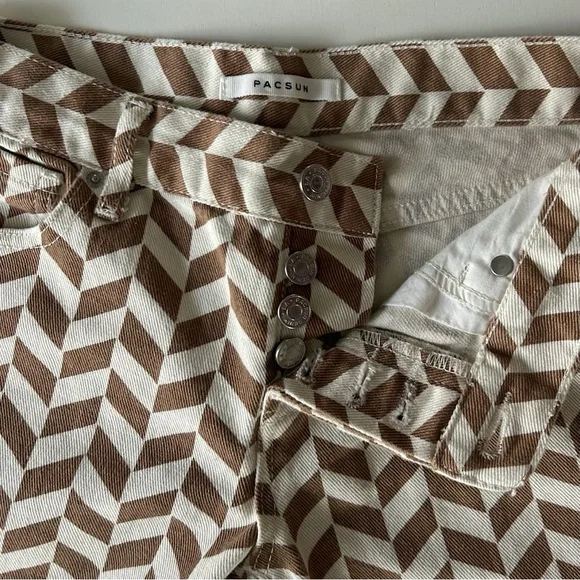 PacSun Chevron Herringbone Jeans Brown Cream Geometric Spring Denim Size 24 - Picture 5 of 9